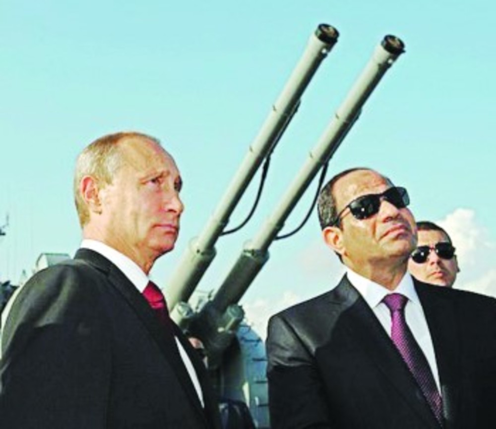 Russian President Vladimir Putin and Egyptian President Abdel Fattah El-Sisi visit Russia’s  Moskva missile cruiser on Aug. 12